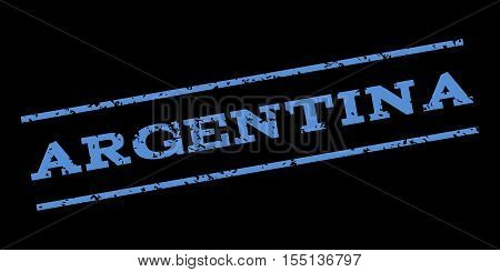 Argentina watermark stamp. Text caption between parallel lines with grunge design style. Rubber seal stamp with unclean texture. Vector blue color ink imprint on a black background.