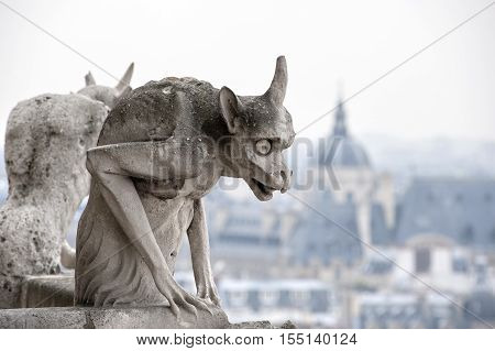 Chimera with city of Paris on background.