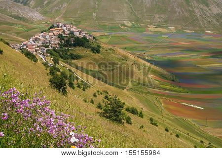 Panoramic view of Castelluccio di Norcia before the earthquake of central italy