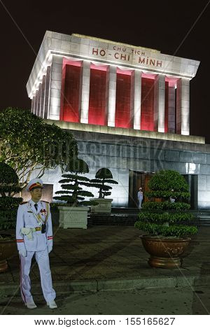 Hanoi, Vietnam, Octobre 31, 2016 : Mausoleum Of Ho-chi-minh In Hanoi At Night. Hanoi Is The Capital