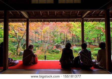 Visitors At Enkoji Temple In Autumn