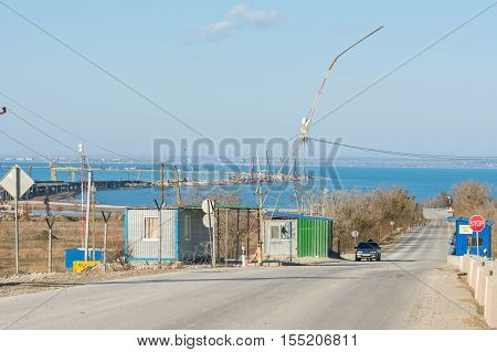 Taman, Russia - November 5, 2016: Construction Of A Bridge Across The Kerch Strait, The Control Chec