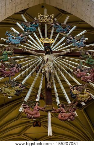 Krakow Poland - October 2 2016 The Cross of the angels suspended under the dome in the church of St. Catherine in Krakow Poland