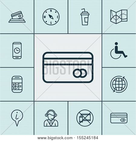 Set Of Airport Icons On Accessibility, Road Map And Plastic Card Topics. Editable Vector Illustratio