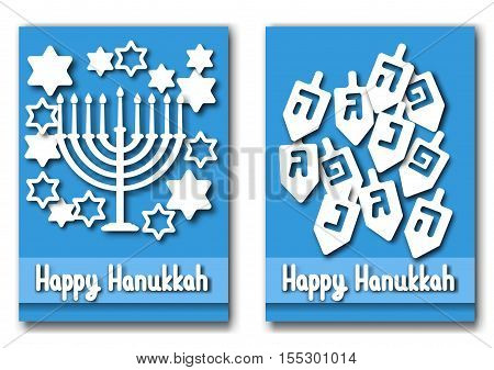 Happy Hanukkah greeting cards design. Vector illustration for jewish holiday.