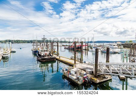 Boats in Nanaimo Harbor under Nice Skies