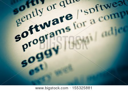 Close Up Of Old English Dictionary Page With Word Software