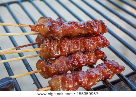Thai styled pork babeque, pork babeque on grille