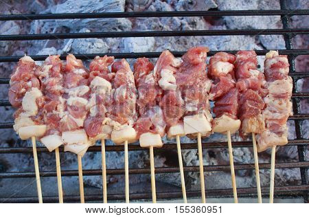 Smoke Thai styled pork babeque in grille