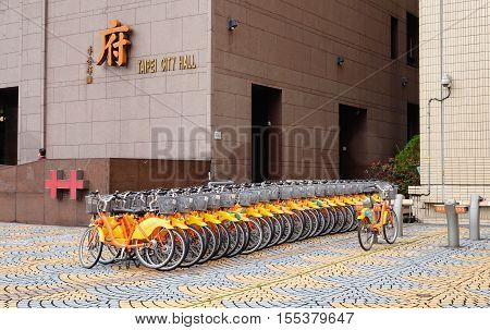 Row Of Ubike In Taipei, Taiwan