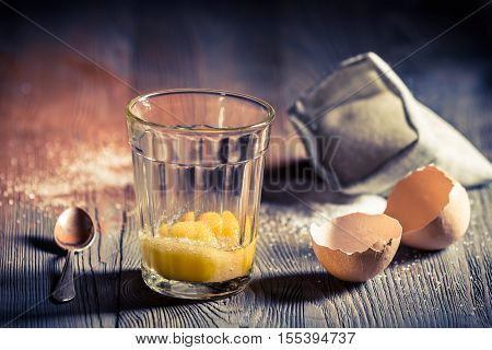 Closeup Of Dessert With Yolks And Sugar