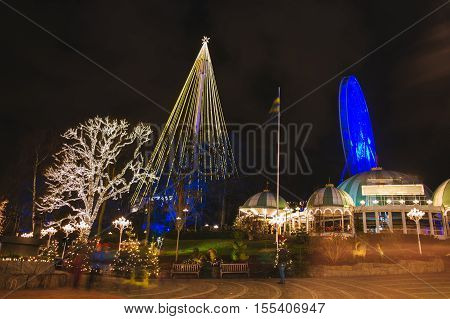 Christmas lights in Park, Sweden. Xmas celebration concept