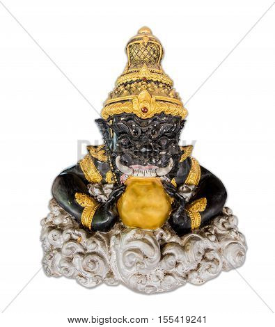 Architecture detail Buddhist Rahu statue in Thailand temple. Clipping path. Isolated on white background