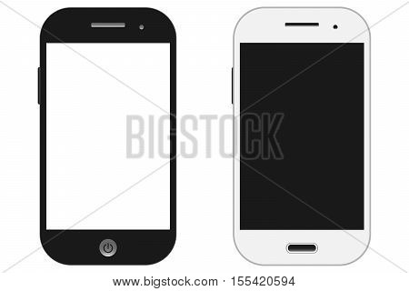 Smartphones vector mockup black and white. Can use for background frame / brochure object / web element / object for printing / app background mockup.