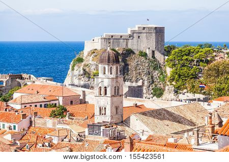 Dubrovnik old town roofs. Aerial view. Cityscape of Dubrovnik with bird's eye view. Travel to Croatia