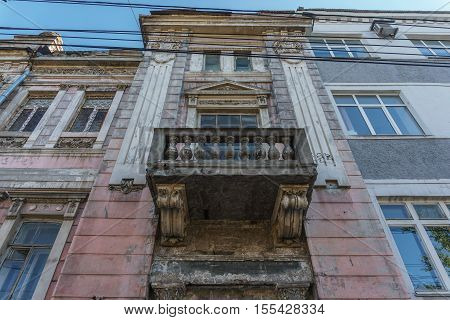 Facade of old building in the center of Samara, Russia