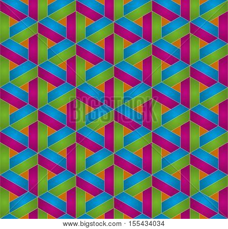Multicolor Isometric Seamless Pattern. 3D Optical Illusion Background Texture. Editable Vector EPS10 Illustration.