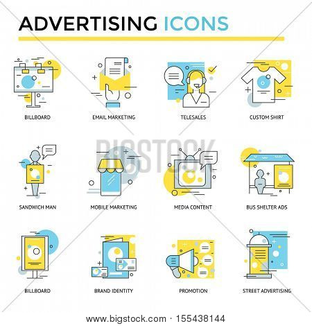 Advertising icons, thin line, flat design