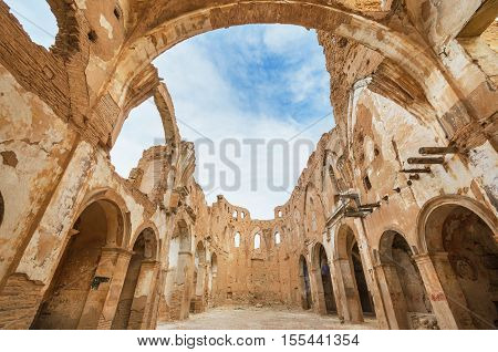 Ruins of an old church destroyed during the spanish civil war in Belchite Saragossa Spain.