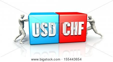 USD CHF Currency Pair Fighting in Blue Red and White Background 3d Illustration Render