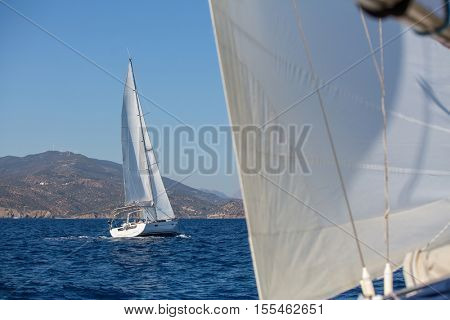 Sailboats during sailing regatta in the Sea. Luxery yachts.