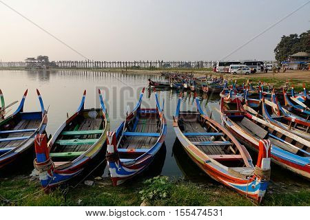 Wooden Boats On The Lake In Mandalay, Myanmar