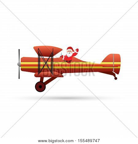 Santa Claus flyght on airplane Isolated on White Background. vector illustration