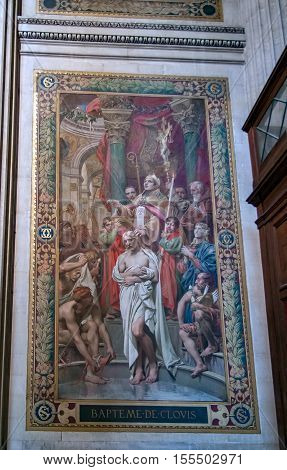 PARIS, FRANCE - APRIL 23, 2016 : Inside, interior of French Mausoleum for Great People of France - the Pantheon in Paris.