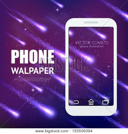 Meteor rain background with falling shining comets for mobile interface wallpaper vector illustration