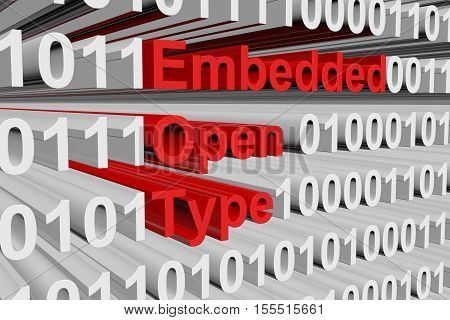 Embedded OpenType in the form of binary code, 3D illustration