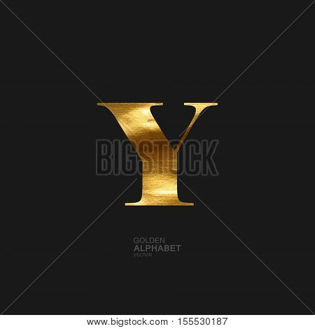 Golden Letter Y. Typographic vector element for design. Part of glow golden painted alphabet. Letter Y with golden paint texture. Vector illustration
