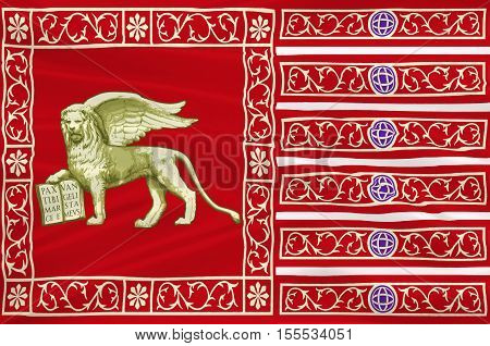 Flag of Venice is a city in northeastern Italy and the capital of the Veneto region. 3d illustration
