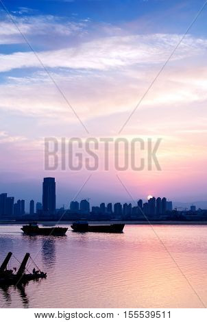 The dusk of the modern city skyline.