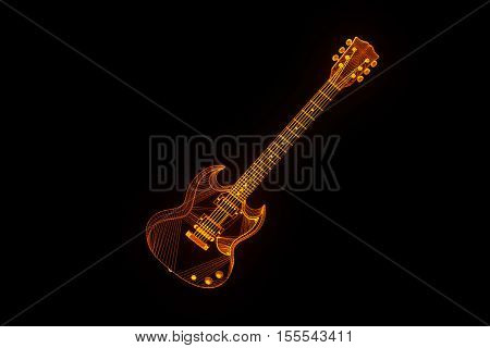 3D Guitar in Hologram Wireframe Style. Nice 3D Rendering