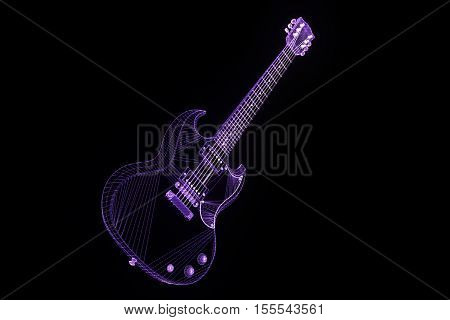 3D Guitar in Hologram Wireframe Style. Nice 3D Rendering