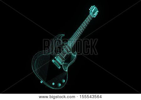 3D Guitar in Hologram Wireframe Style. Nice 3D Rendering