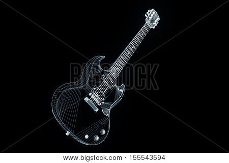 3D Guitar in Hologram Wireframe Style. Nice 3D Rendering