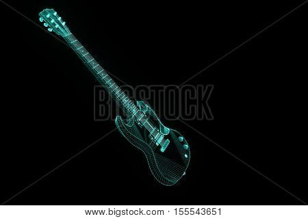 3D Guitar in Hologram Wireframe Style. Nice 3D Rendering