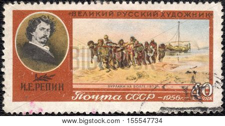 USSR - CIRCA 1956: A stamp printed in the USSR the The great Russian artist Ilya Repin,  picture 