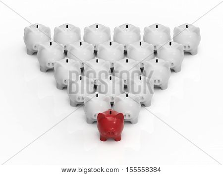 Piggy bank croud. Choice of financial strategy concept. 3D rendering
