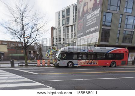 USA Washington DC - Metrobus with tilt-shift effect on the road. Photo taken 01/10/2016