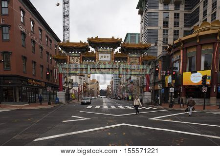 Washington DC USA - January 10 2016: A Chinatown is historically any ethnic enclave of Chinese or Han people outside China Taiwan and Singapore.