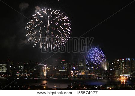 Fireworks at Yokohama city Kanagawa pref. Japan
