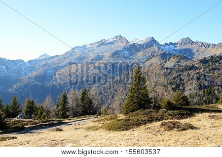 The view on Dolomiti mountains and ski Madonna di Campiglio Italy
