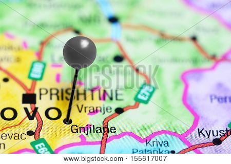 Gnjilane pinned on a map of Kosovo