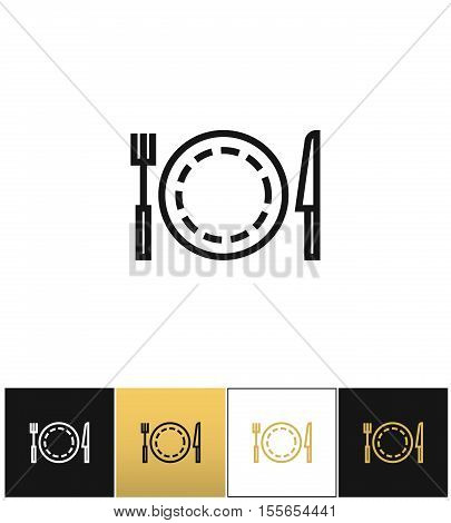Food or luncheon vector icon. Food or luncheon pictograph on black, white and gold background