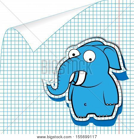painted cartoon elephant in a notebook. Background in the cell.