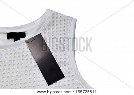 Sleeveless white blouse with a black label clipping path.