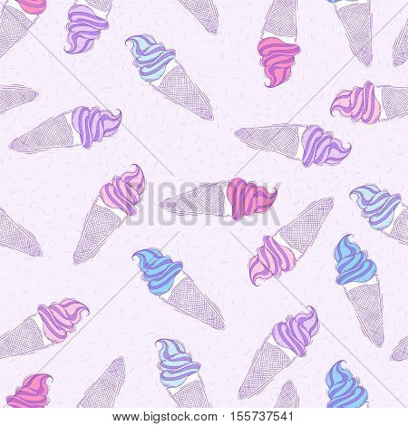 Seamless pattern of ice cream. Hand drawing. Vector illustration.