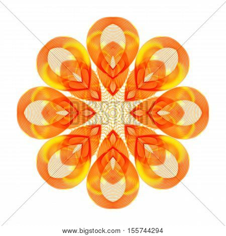 Abstract Design Element on White Background. Bright Orange Circular Patterned Ornament.